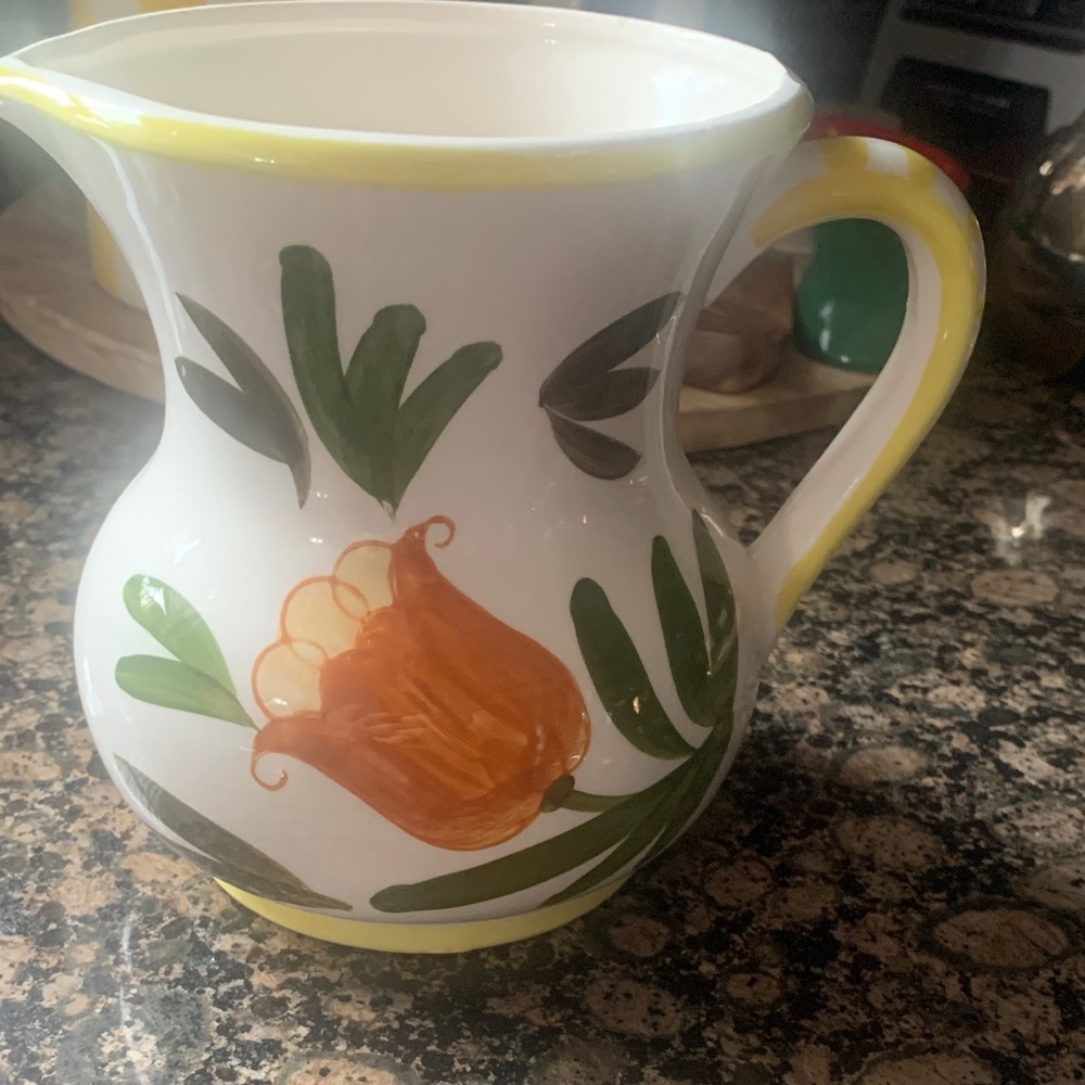 Vintage Handcrafted Ceramic Pitcher with Floral Design